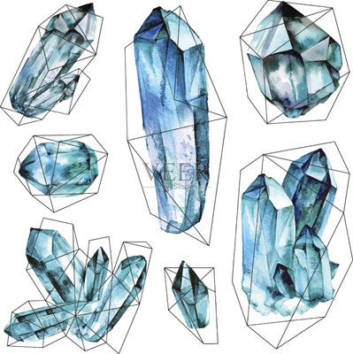 宝石,边框,水彩画,水晶,钻石形
